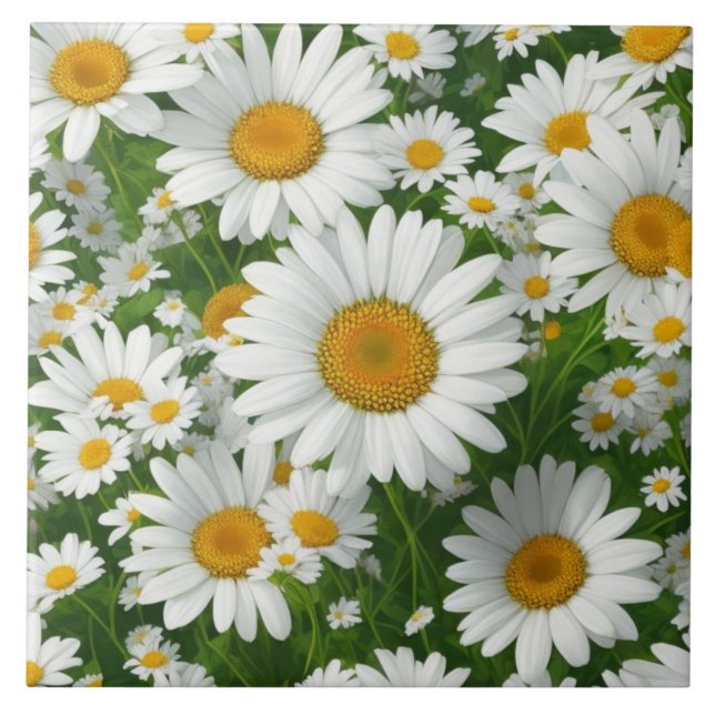 Retro white floral white daisy pattern ceramic tile (Front)