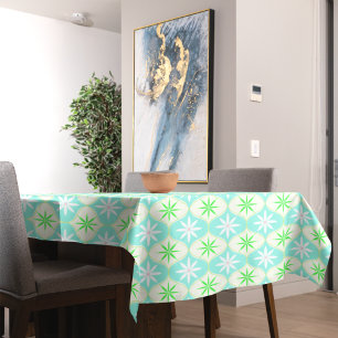 Retro White Flower & Green Star Blue Hourglass Tablecloth