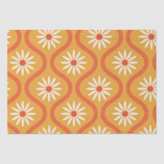 Retro White Flowers on Mid Century Orange Ogee  Tissue Paper