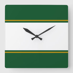Retro White Forest Green Brown Racing Stripes Square Wall Clock