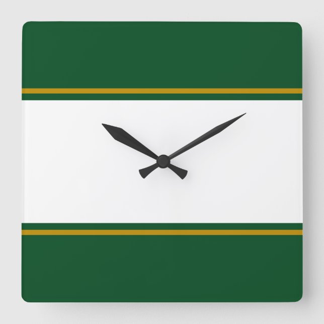 Retro White Forest Green Brown Racing Stripes Square Wall Clock (Front)
