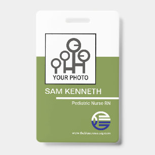 Retro White Green Column Company Employee ID Badge