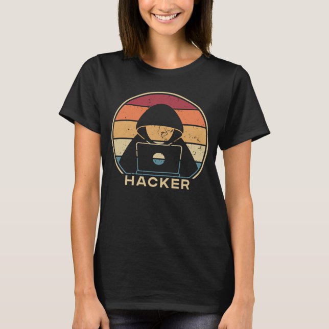 Retro White Hat Black Hat Ethical Hacking Hacker T-Shirt (Front)