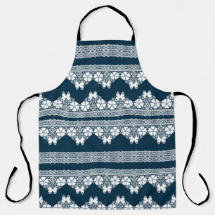 Retro white lace with butterflies on a dark blue b apron