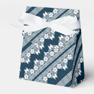 Retro white lace with butterflies on a dark blue b favour box