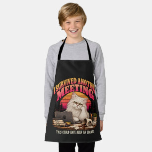 Retro White Office Cat Sunset Meeting Humor Apron