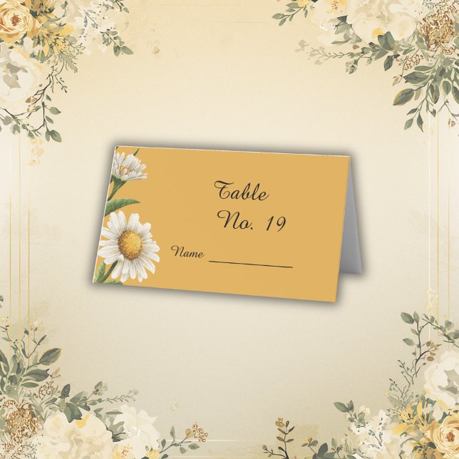 retro white orange Margaret flower wedding Place Card (Creator Uploaded)