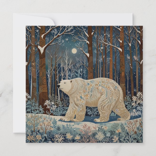 Retro white polar bear boho woodland forest invitation (Front)