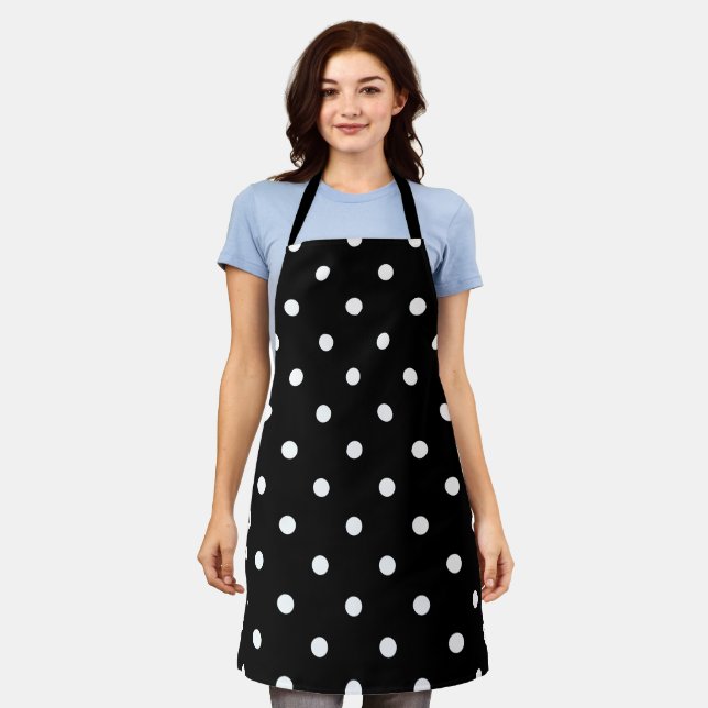 Retro White Polka Dots On Black Apron (Worn)
