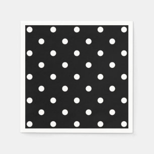Retro White Polka Dots On Black Napkin