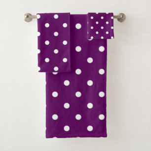 Retro White Polka Dots On Deep Purple Bath Towel Set