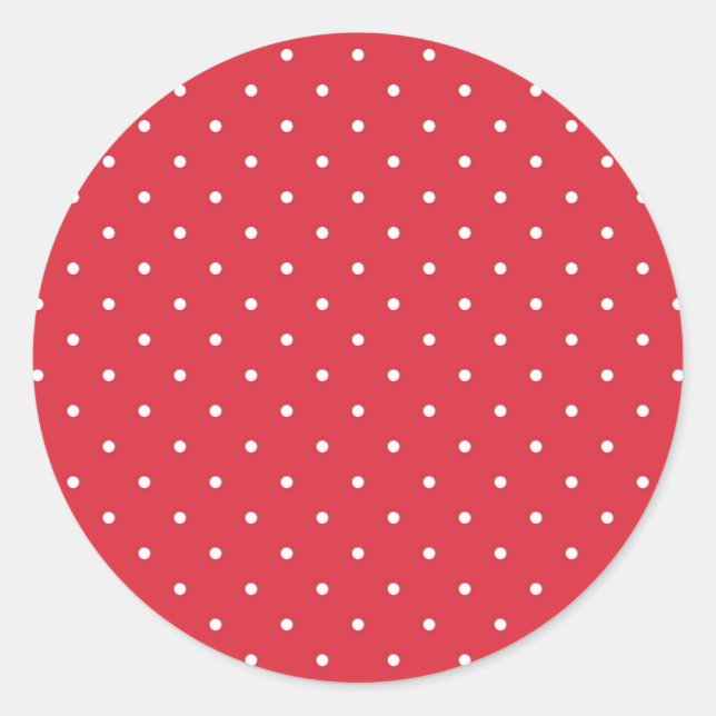 Retro white polka dots on red background classic round sticker (Front)