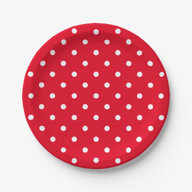 Retro White Polka Dots On Red Paper Plate (Front)