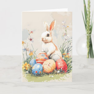 Retro White Rabbit Easter Holiday Card