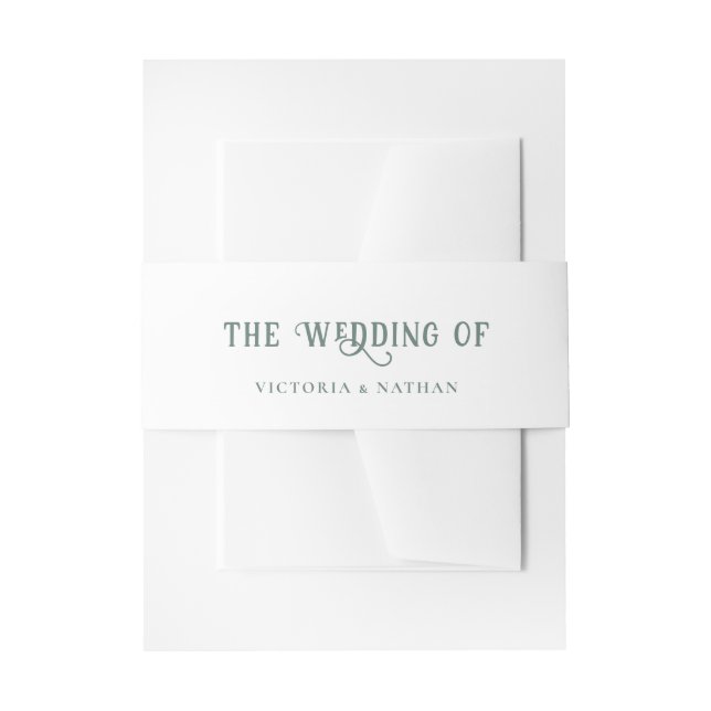 Retro White & Sage Green Wedding Invitation Belly Band (Front Example)