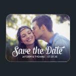 Retro White Script Save The Date Full Bleed Photo Magnet<br><div class="desc">Featuring pretty script with your photo.</div>