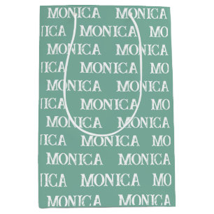 Retro white turquoise custom name typography medium gift bag