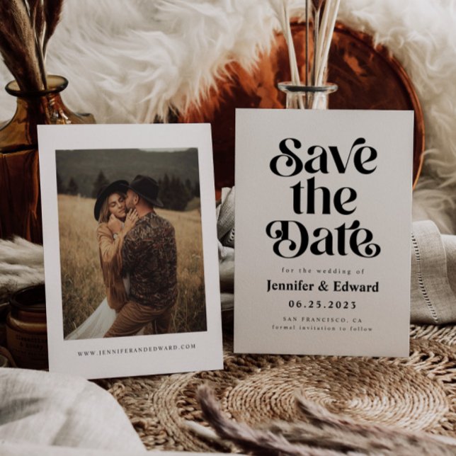 Retro White Wedding Save The Date (Creator Uploaded)