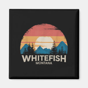 Retro Whitefish Montana Ski Lodge Winter Adventure Magnet