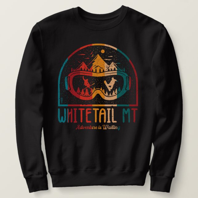 Retro Whitetail Mountain Ski Adventure Sweatshirt (Design Front)