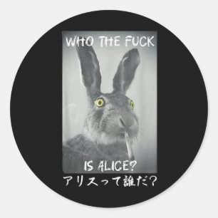 Retro Who The F_ck Is Alice Funny Rabbit Classic Round Sticker