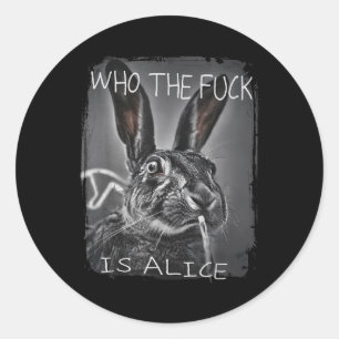 Retro Who The F_ck Is Alice Funny Rabbit Classic Round Sticker