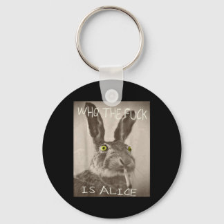 Retro Who The F_ck Is Alice Funny Rabbit  Key Ring