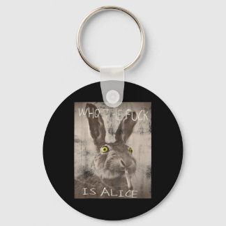 Retro Who The Fck Is Alice Funny Rabbit  Key Ring