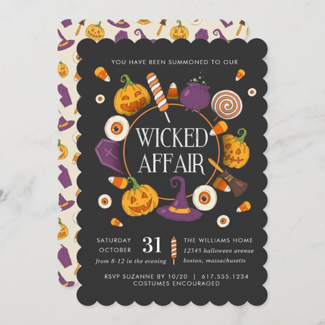 Retro Wicked Affair Halloween Party Invitation (Front/Back)