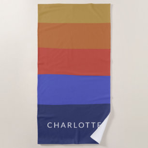 Retro Wide Blue Abstract Stripes Personalised Beach Towel