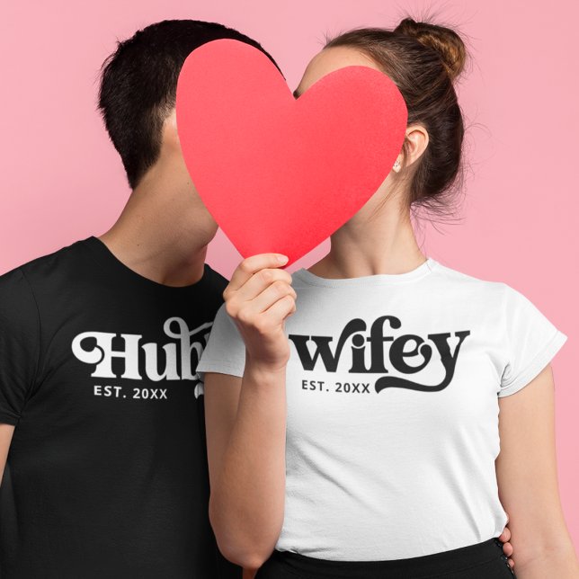 Retro Wifey Hubby Matching Groovy Personalised T-S T-Shirt (Creator Uploaded)