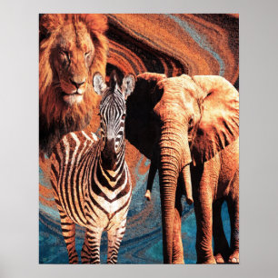 Retro Wild Animal Collage Poster