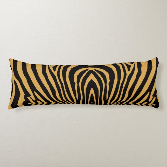 RETRO WILD ANIMAL PRINT PATTERN GOLD BLACK STRIPED BODY CUSHION (Front)