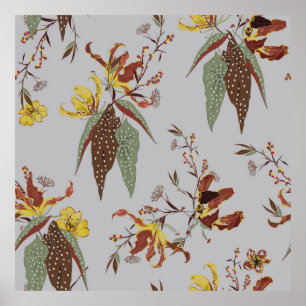 Retro wild flower vintage mood,  botanical plants  poster