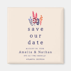 Retro Wild Flowers Non Photo Save the Date Wedding Magnet
