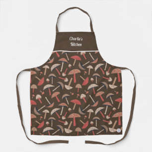 Retro Wild Mushrooms Cute Earth Brown Botanical Apron