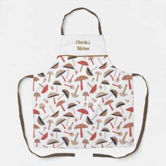 Retro Wild Mushrooms Cute Whimsical Botanical Apron
