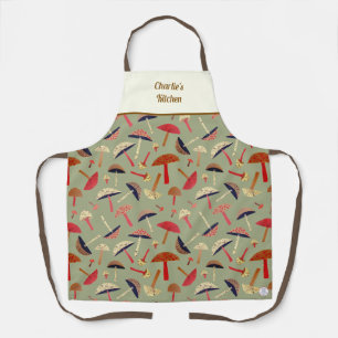 Retro Wild Mushrooms Cute Whimsical Botanical Apron