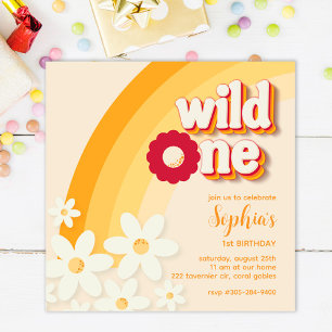 Retro Wild One Daisy Birthday Invitation