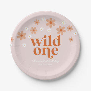 Retro wild one daisy boho first birthday paper plate