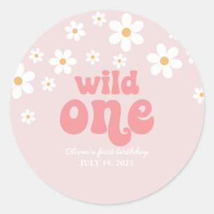 Retro wild one daisy boho floral first birthday classic round sticker