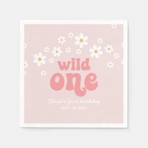 Retro wild one daisy boho floral first birthday napkin