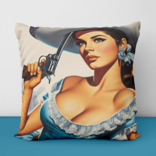 Retro Wild West Pin-up Cushion