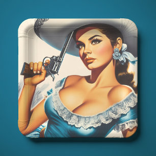Retro Wild West Pin-up Paper Plate