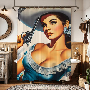 Retro Wild West Pin-up Shower Curtain