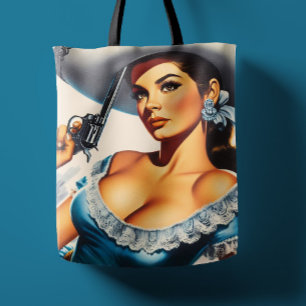 Retro Wild West Pin-up Tote Bag