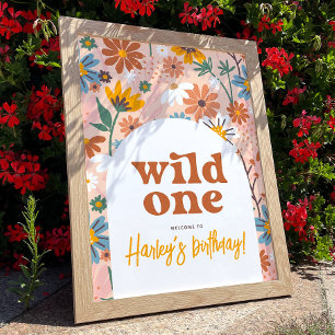 Retro Wildflower 1st Birthday Party Welcome Sign