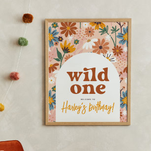Retro Wildflower 1st Birthday Party Welcome Sign