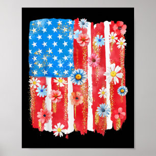 Retro Wildflower American Flag Women 4th Of July P Poster