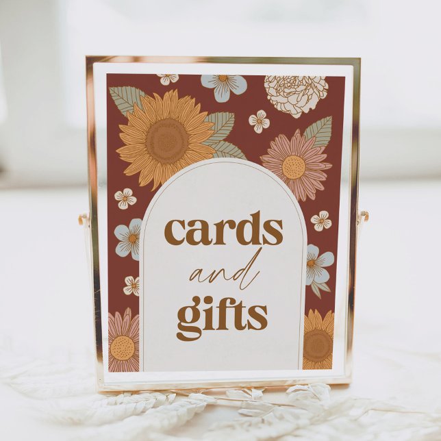 Retro Wildflower Baby Shower Cards and Gifts Sign (Creator Uploaded)